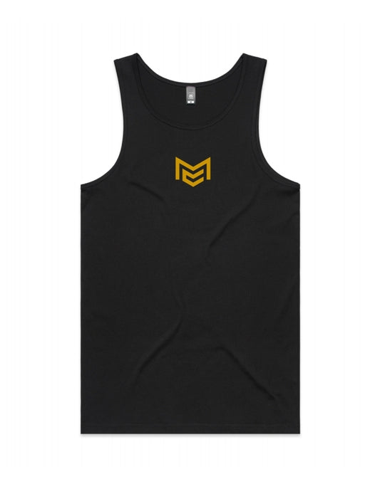 Black mens lowdown singlet gold print