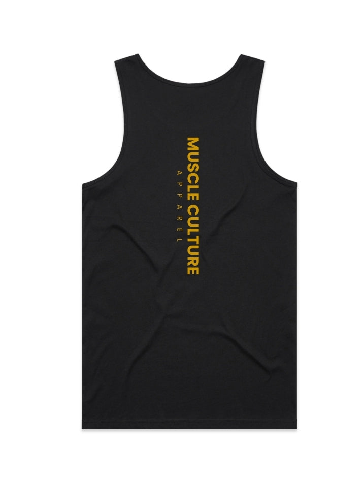 Black mens lowdown singlet gold print