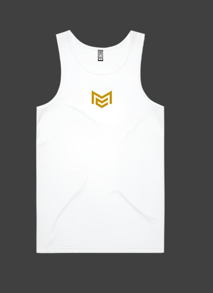 White mens lowdown singlet gold print