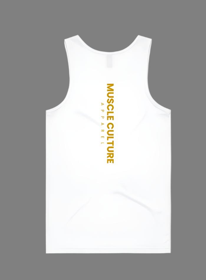 White mens lowdown singlet gold print