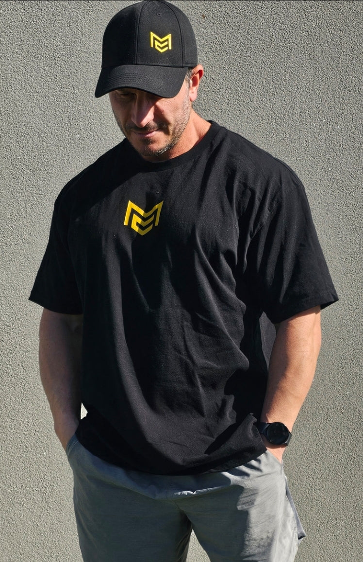 Black mens block Tee gold print